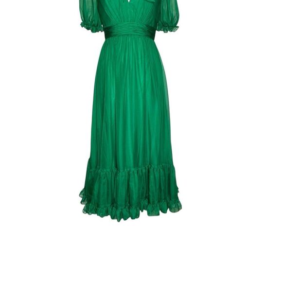 Mac Duggal Emerald Green Sheer Puff Sleeve Bow Neck Gown | 2 - Picture 6 of 10